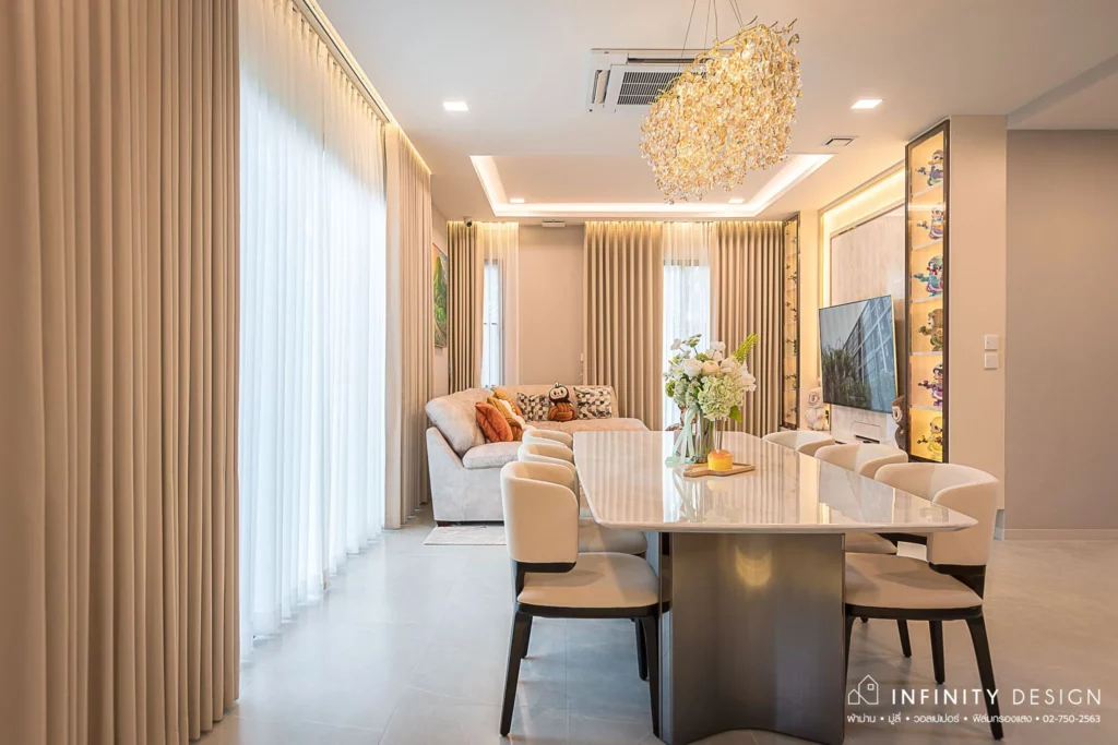 มุมนั่งเล่น ตกแต่งด้วยผ้าม่านสีครีม @ มัณฑนา บรมฯ-ทวีวัฒนา | Infinity Design มุมนั่งเล่น ตกแต่งด้วยผ้าม่านสีครีม @ มัณฑนา บรมฯ-ทวีวัฒนา