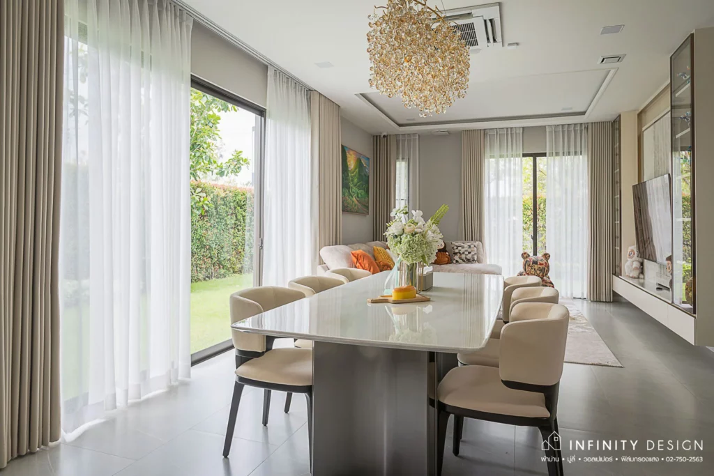 มุมทานข้าวตกแต่งด้วยผ้าม่านสีครีม (ปิดไฟ) @ มัณฑนา บรมฯ-ทวีวัฒนา | Infinity Design มุมทานข้าวตกแต่งด้วยผ้าม่านสีครีม (ปิดไฟ) @ มัณฑนา บรมฯ-ทวีวัฒนา