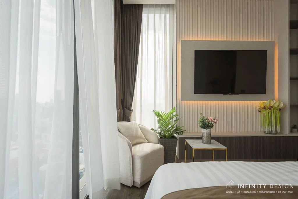 ผ้าม่านสีน้ำตาลแบรนด์ ACACIA @ THE ESSE at SINGHA COMPLEX